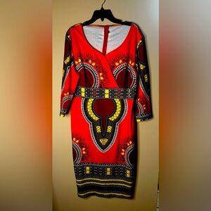 Colorful Vibrant African Print V-Neck Dress , size XXL. Worn just 3 times.